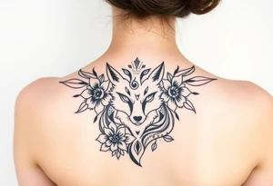 draw a fox with flowers tattoo idea