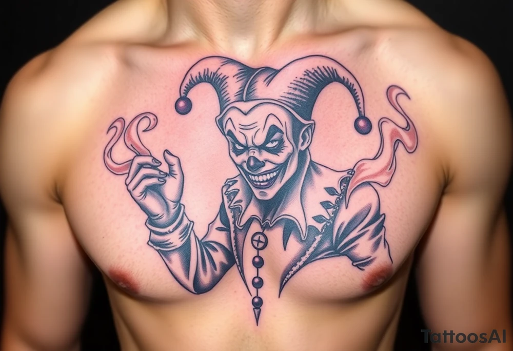 jester in a fog of smoke tattoo idea