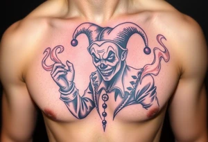 jester in a fog of smoke tattoo idea
