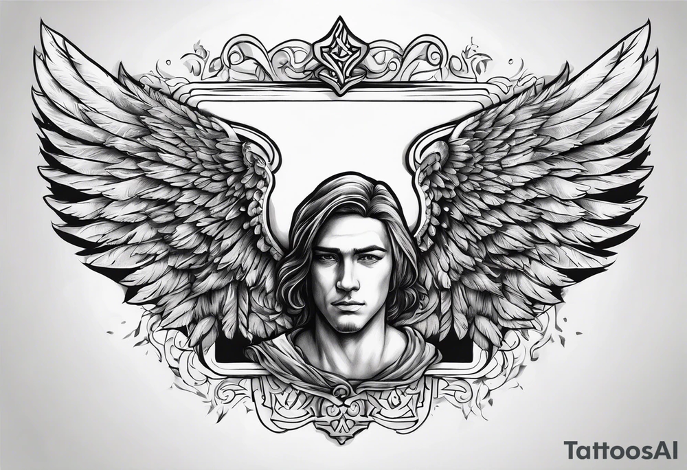 The word Glenn on a banner with angel Wings tattoo idea