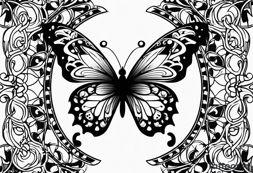 Number 444 intertwine with butterfly and vines tattoo idea