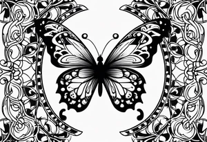 Number 444 intertwine with  butterfly and vines tattoo idea