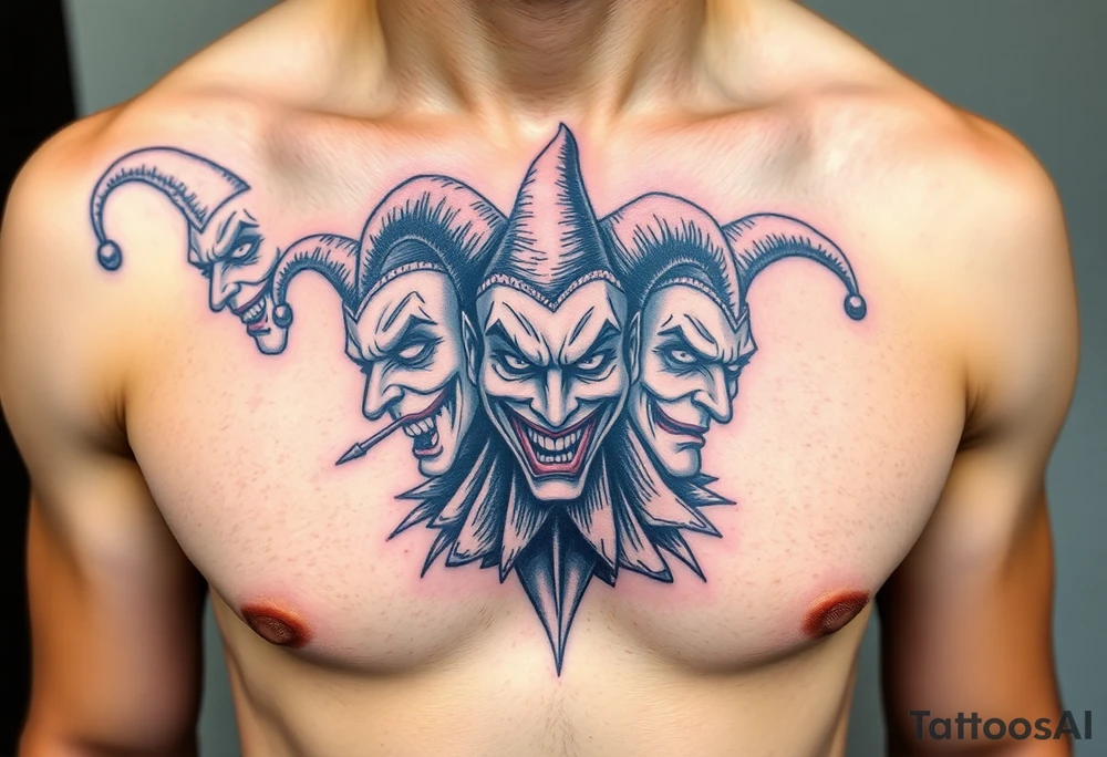 creative collage of jesters with different emotions tattoo idea