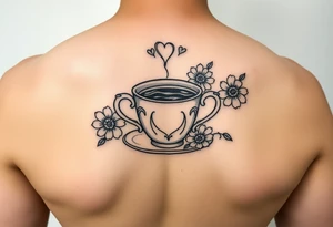 Cute vintage dainty cup of tea with a love heart and flowers tattoo idea