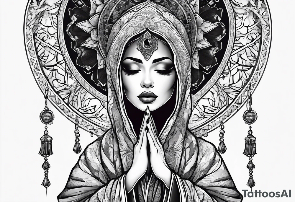 Praying woman in cloak tattoo idea