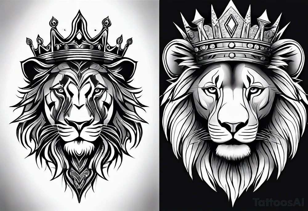 A tribe line with a lion in the middle and a crown on it tattoo idea