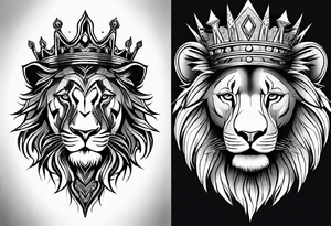 A tribe line with a lion in the middle and a crown on it tattoo idea