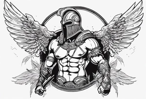 ultra-fine line linework vector of a gladiator with wings tattoo idea
