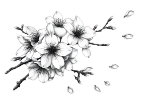 delicate cherry blossoms swirling in spring breeze with petals tattoo idea