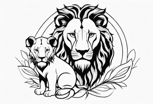 Tete Visage lion coupé en deux avec son bebe tattoo idea