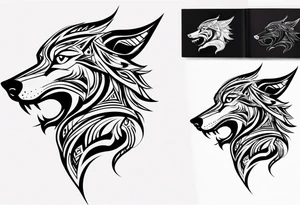 Angry tribal wolf head tattoo idea