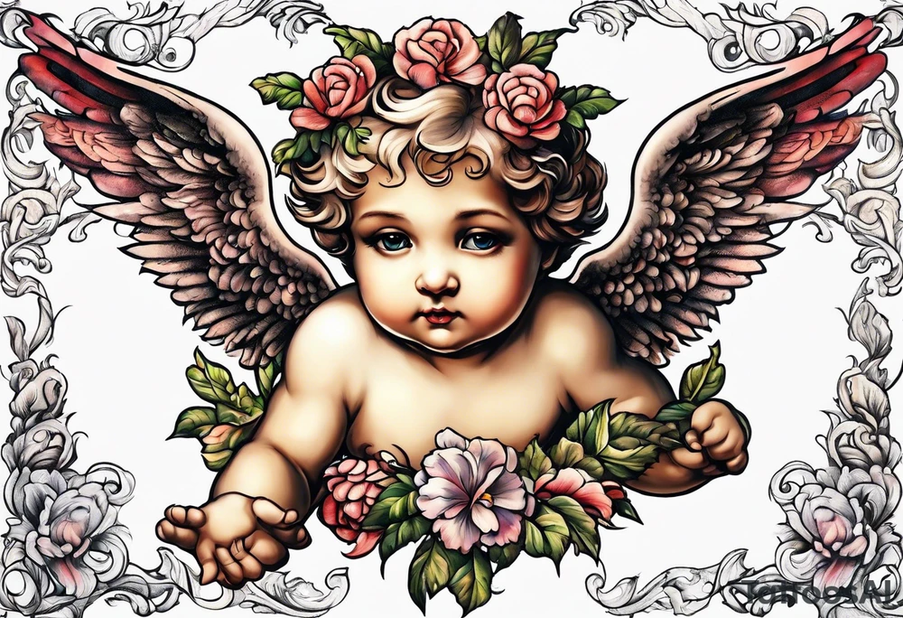 Flying Cherub renaissance tattoo idea