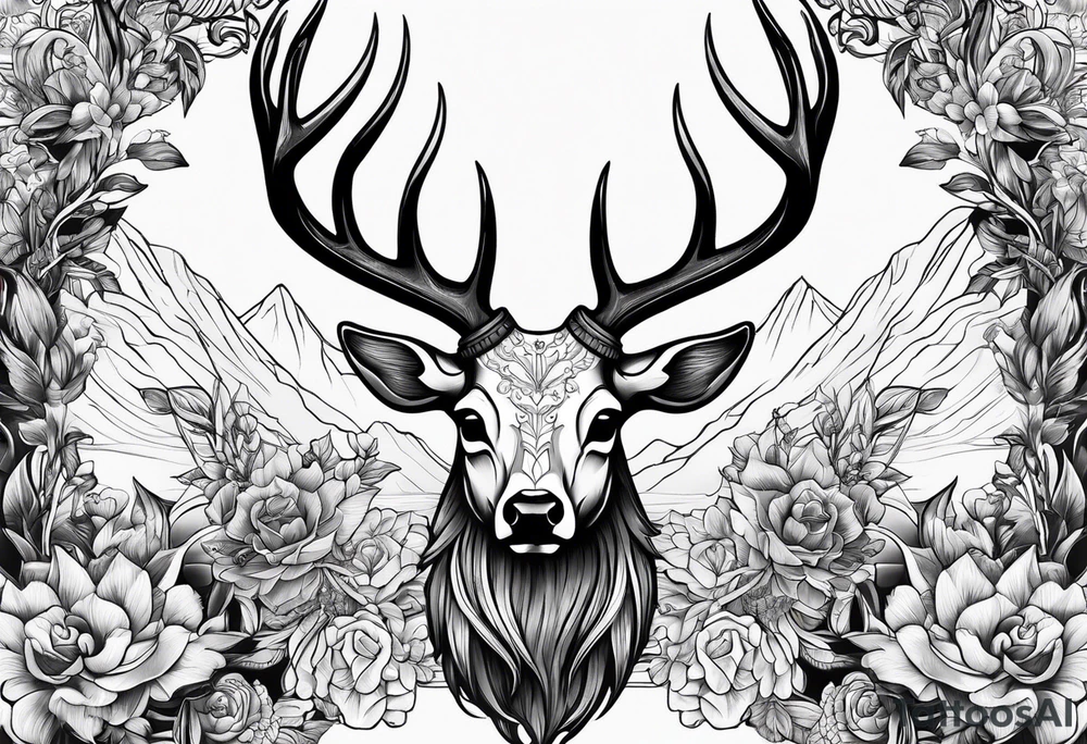 A human with a deer skull head tattoo idea