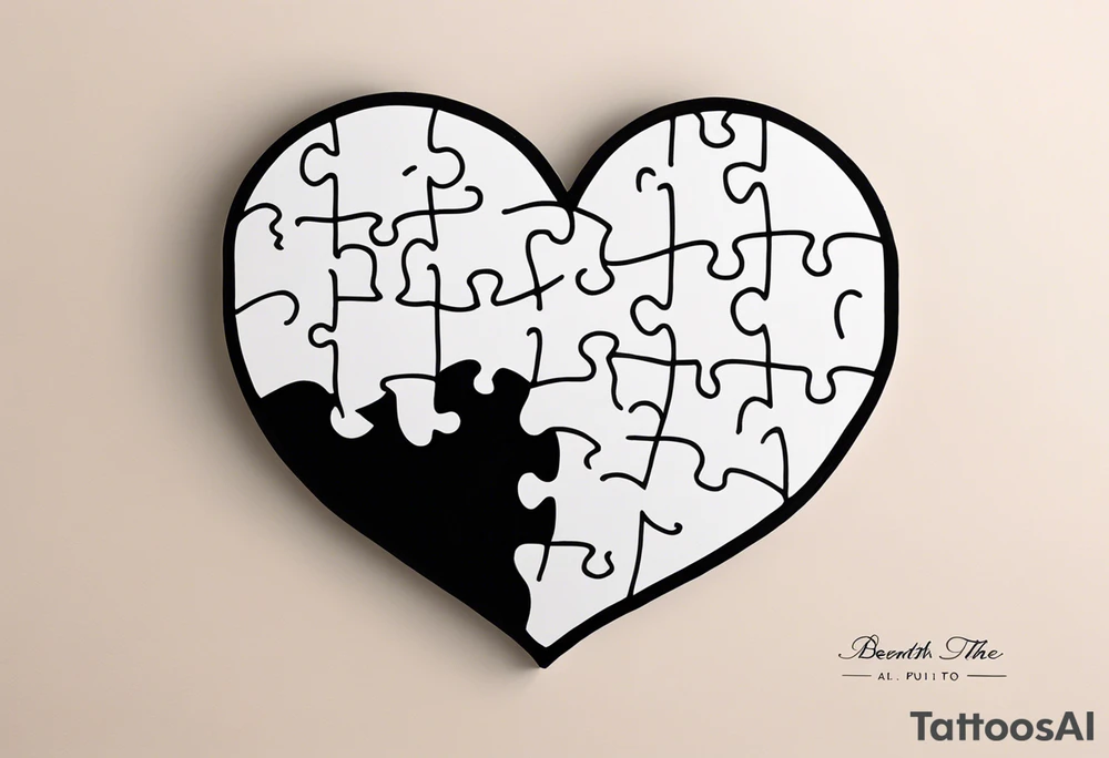 One single Puzzle Piece: A fine, clean outline with no shading, keeping the design light and elegant.
Filled Heart: A small, solid black heart placed inside the puzzle piece. The contrast between the outlined puzzle and the filled heart adds depth and highlights the heart as a symbol of your bond.
Handwritten Text: Beneath or slightly to the side of the puzzle piece, your sister’s words “to my favorite sister,” carefully preserving the integrity of her handwriting.
This will create a balanced, meaningful design that's simple yet full of emotion—perfect for a small ankle tattoo. tattoo idea