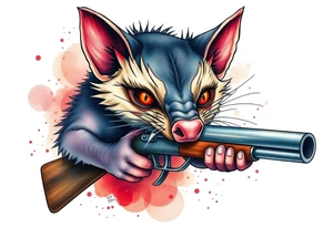 Wild looking Tasmanian devil with a shotgun tattoo idea