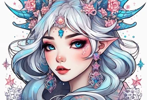 Constellation, kawaii dragon girl , snowflake tattoo idea