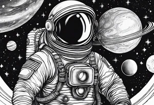 spaceman in space with planets tattoo idea