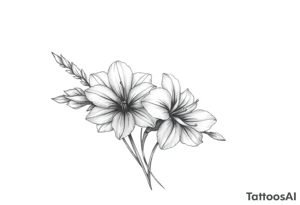 Gladiolus and Narcissus flowers on forearm tattoo idea