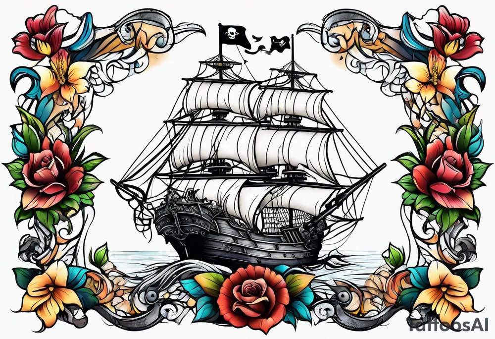 Ship pirate, flower, animal tattoo idea