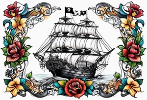 Ship pirate, flower, animal tattoo idea