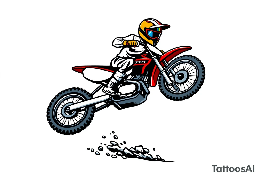 dirtbiker doing a wheelie on a honda 50 dirtbike tattoo idea