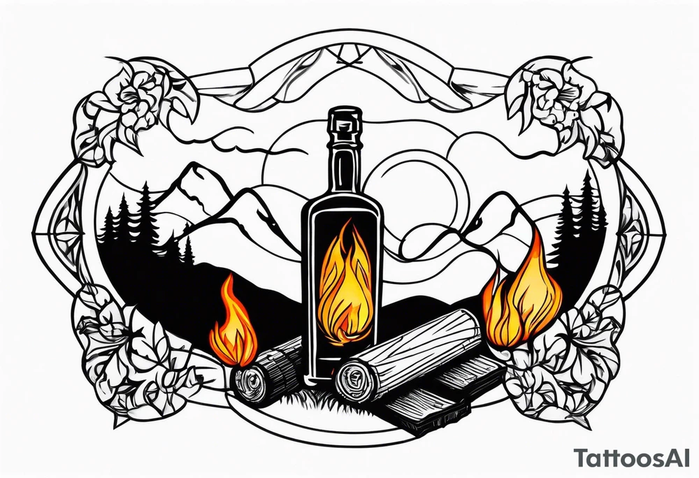 christian 
cross; campfire, golf, campfire, whiskey glass tattoo idea