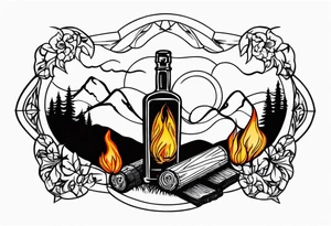 christian 
cross; campfire, golf, campfire, whiskey glass tattoo idea