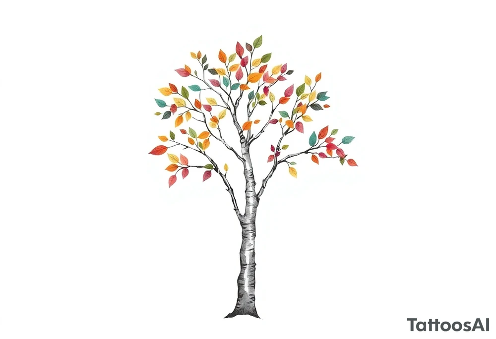 birch tree with coloured leaves tattoo idea