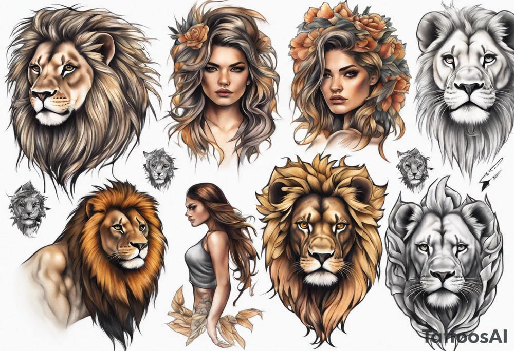Half lion Half woman tattoo idea