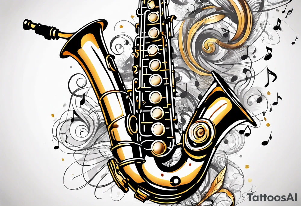 saxophone music notes cassette tattoo idea