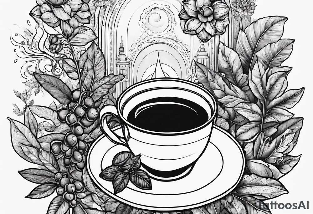 The story of coffee from plant to cup tattoo idea