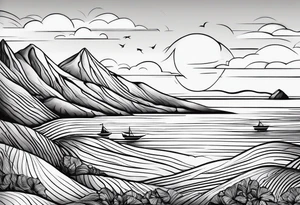 Line art minimalist sun mountain ocean simple 
Basic tattoo idea