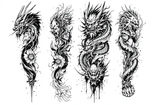 Japanese style with an oni mask, dragon and samurai warrior tattoo idea