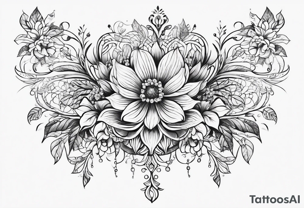 small long ornate floral sternum tattoo tattoo idea