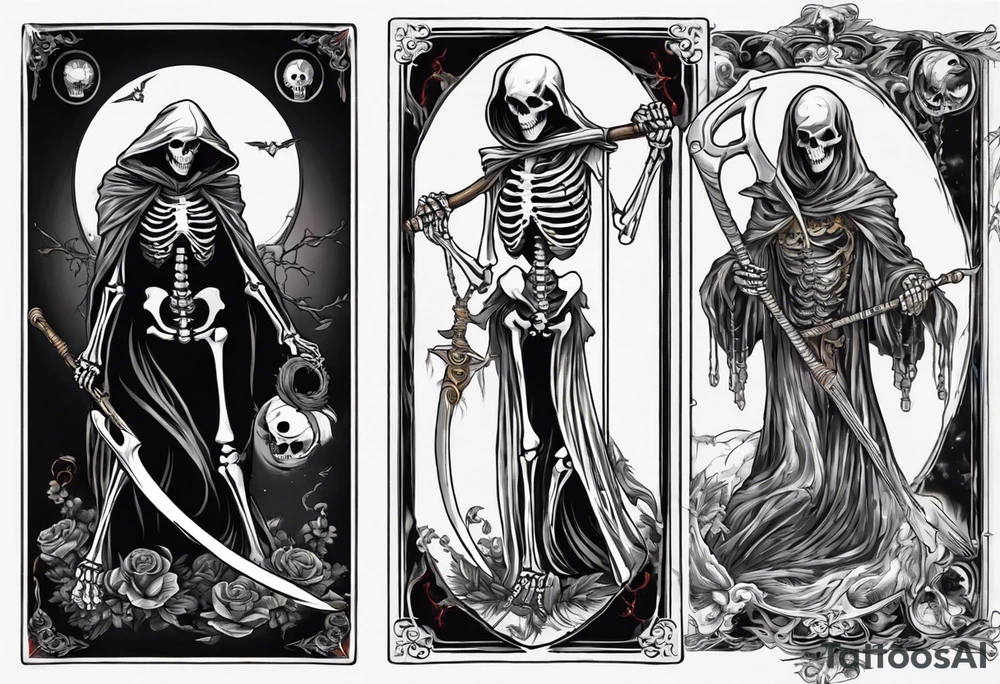 Skeleton with scythe death tarot card good and evil ying yang tattoo idea