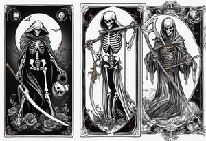 Skeleton with scythe death tarot card good and evil ying yang tattoo idea