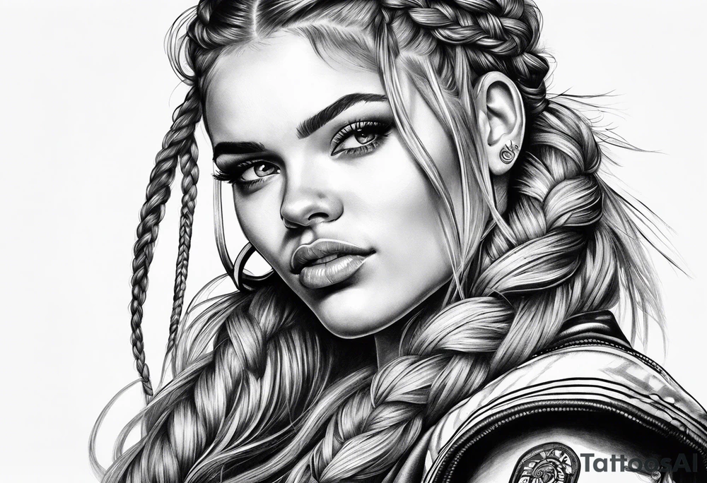 Bikergirl with durch braids tattoo idea