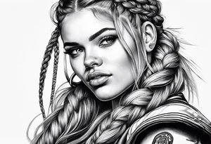 Bikergirl with durch braids tattoo idea
