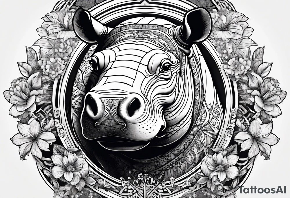 Hippo, flowers, moon, interstella,
fine lines, tribal, geometric tattoo idea