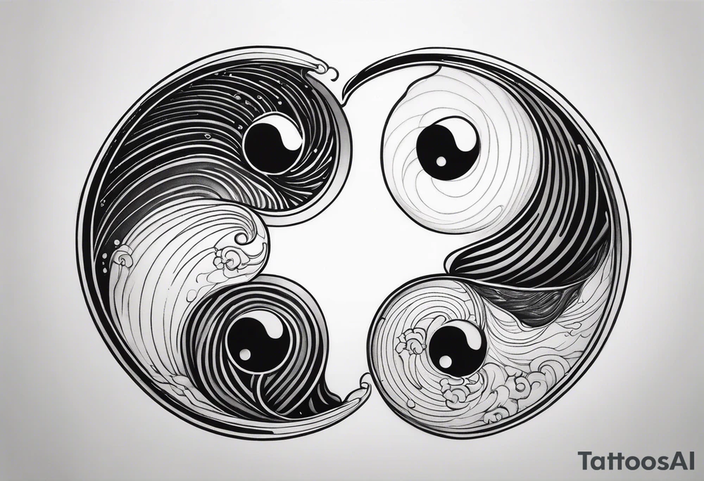 a simple yin yang symbol with water integrated tattoo idea