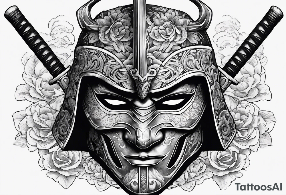 Ronin mask with sword going through it tattoo idea