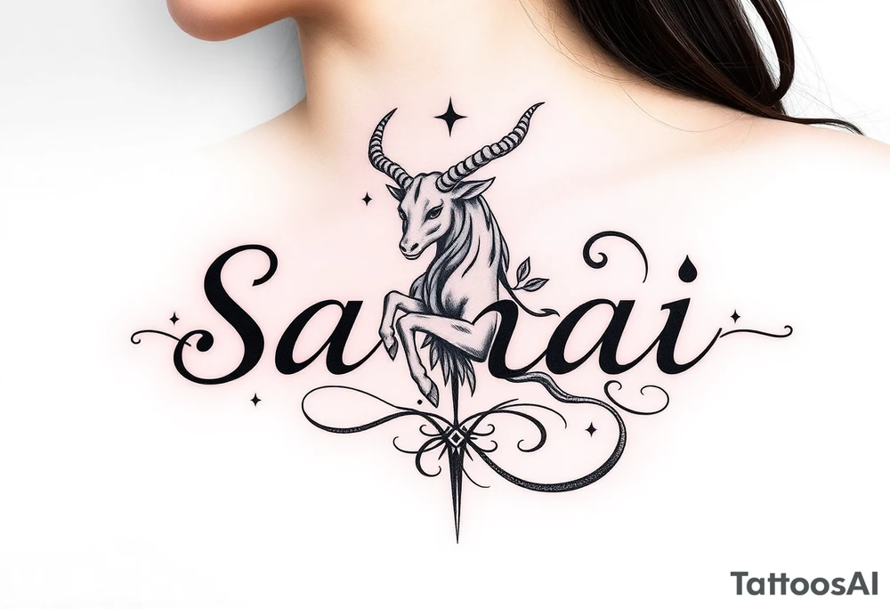 Sanai name tattoo with Capricorn ♑️ tattoo idea