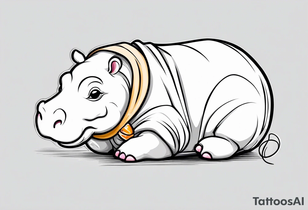 Baby hippo wrapped in a baby swaddle with a pacifier tattoo idea