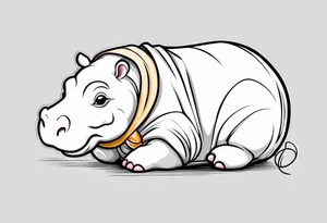 Baby hippo wrapped in a baby swaddle with a pacifier tattoo idea