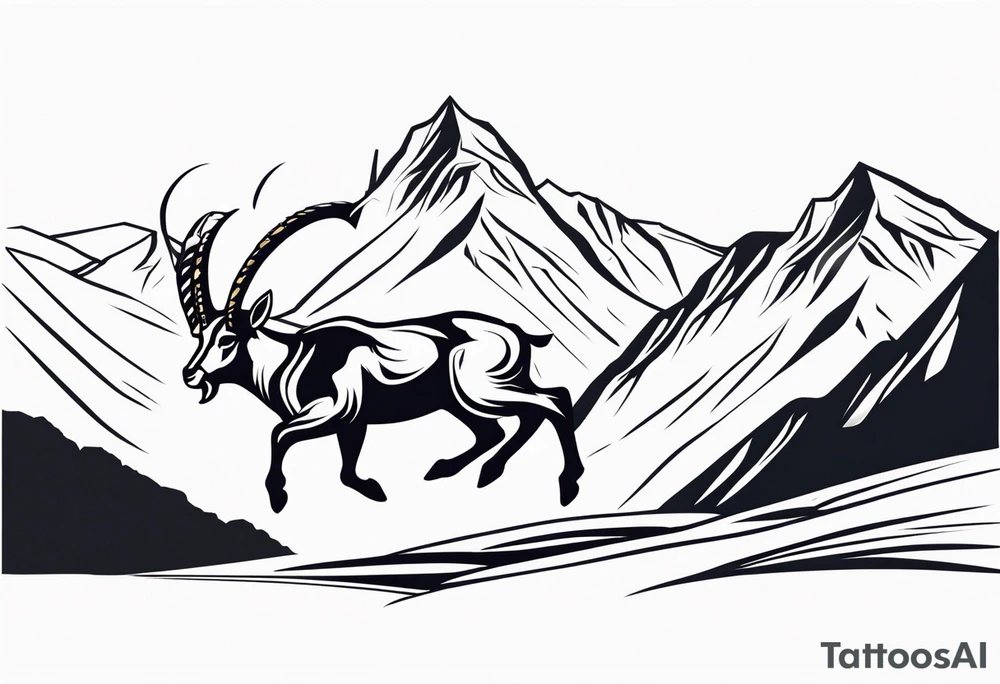 ibex jumping into mountains tattoo idea