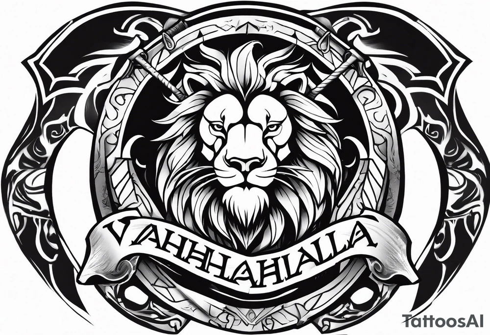 Valhalla sword shield lion 
 axe tattoo idea