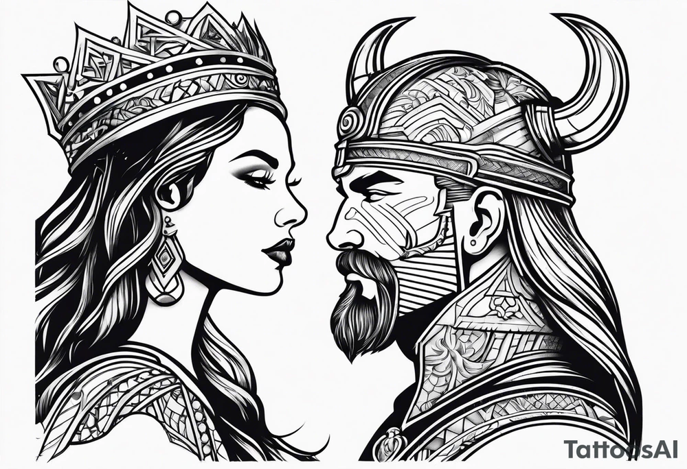 Couples tattoo, viking style queen and king tattoo idea