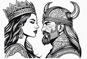 Couples tattoo, viking style queen and king tattoo idea