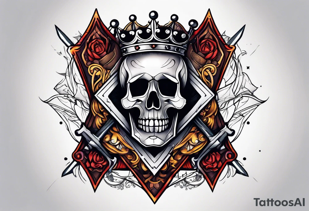 King, queen of spades cards with swords tattoo idea