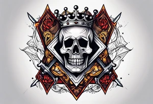 King, queen of spades cards with swords tattoo idea